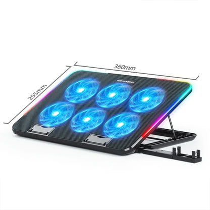 ICE COOREL A9R 6-fans Adjustable Laptop Stand Radiator with RGB Atmosphere Light, A9R 6-fans