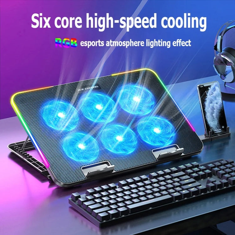 ICE COOREL A9R 6-fans Adjustable Laptop Stand Radiator with RGB Atmosphere Light, A9R 6-fans