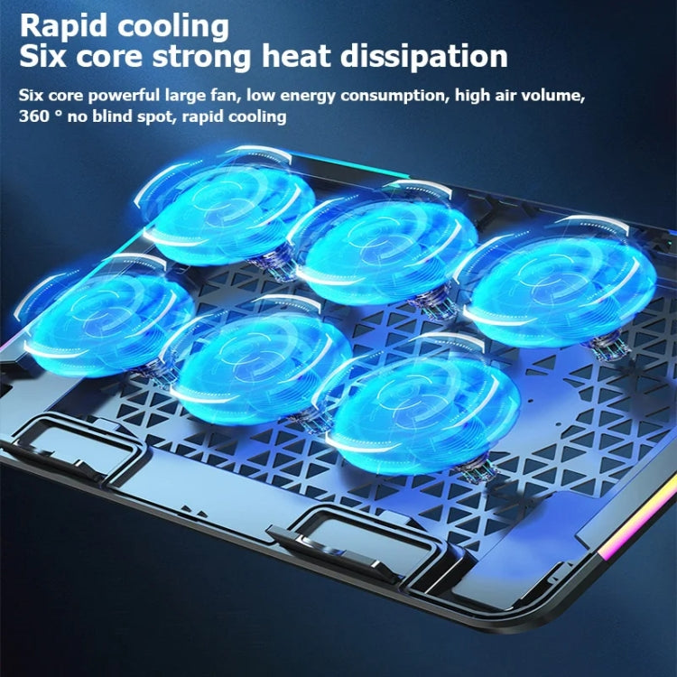 ICE COOREL A9R 6-fans Adjustable Laptop Stand Radiator with RGB Atmosphere Light, A9R 6-fans