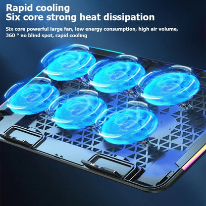 ICE COOREL A9R 6-fans Adjustable Laptop Stand Radiator with RGB Atmosphere Light, A9R 6-fans