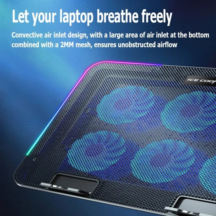 ICE COOREL A9R 6-fans Adjustable Laptop Stand Radiator with RGB Atmosphere Light, A9R 6-fans