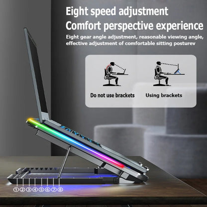 ICE COOREL A9R 6-fans Adjustable Laptop Stand Radiator with RGB Atmosphere Light, A9R 6-fans