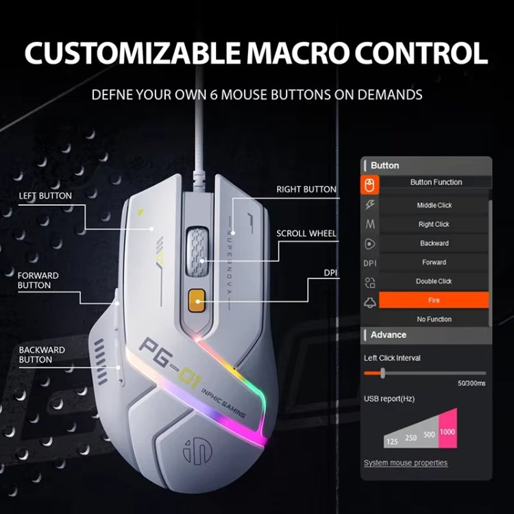 Inphic PG1 RGB Light Emitting Computer Gaming Wired Mouse, PG1