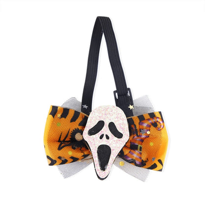 Halloween Pet Cartoon Decorative Bow Tie Adjustable Elastic Rope Collar, Ghost Face Mask, Skeleton, Blood Moon Bat, Skeleton Candy Bag, Fierce Ghost, Eyeball, Demon Round Face, Smile Ghost, Pumpkin Evil, Bow Evil