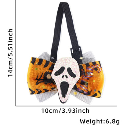 Halloween Pet Cartoon Decorative Bow Tie Adjustable Elastic Rope Collar, Ghost Face Mask, Skeleton, Blood Moon Bat, Skeleton Candy Bag, Fierce Ghost, Eyeball, Demon Round Face, Smile Ghost, Pumpkin Evil, Bow Evil