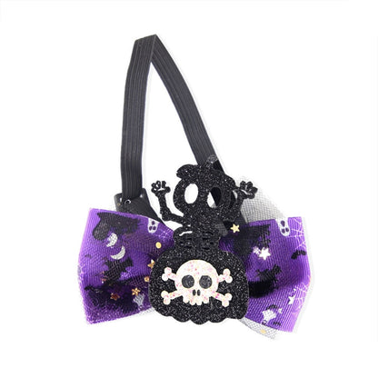 Halloween Pet Cartoon Decorative Bow Tie Adjustable Elastic Rope Collar, Ghost Face Mask, Skeleton, Blood Moon Bat, Skeleton Candy Bag, Fierce Ghost, Eyeball, Demon Round Face, Smile Ghost, Pumpkin Evil, Bow Evil