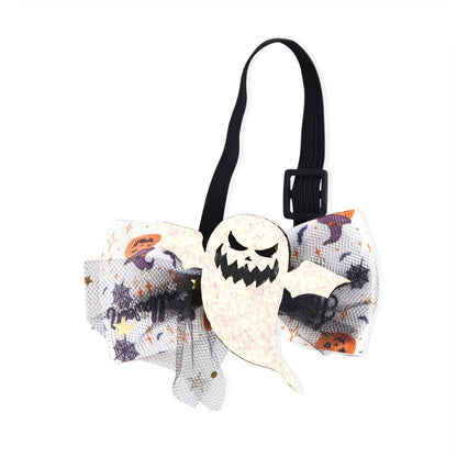 Halloween Pet Cartoon Decorative Bow Tie Adjustable Elastic Rope Collar, Ghost Face Mask, Skeleton, Blood Moon Bat, Skeleton Candy Bag, Fierce Ghost, Eyeball, Demon Round Face, Smile Ghost, Pumpkin Evil, Bow Evil