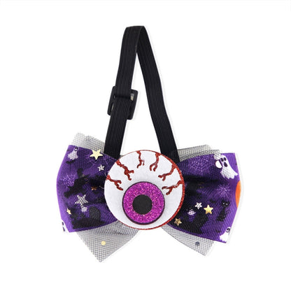 Halloween Pet Cartoon Decorative Bow Tie Adjustable Elastic Rope Collar, Ghost Face Mask, Skeleton, Blood Moon Bat, Skeleton Candy Bag, Fierce Ghost, Eyeball, Demon Round Face, Smile Ghost, Pumpkin Evil, Bow Evil