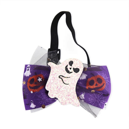 Halloween Pet Cartoon Decorative Bow Tie Adjustable Elastic Rope Collar, Ghost Face Mask, Skeleton, Blood Moon Bat, Skeleton Candy Bag, Fierce Ghost, Eyeball, Demon Round Face, Smile Ghost, Pumpkin Evil, Bow Evil