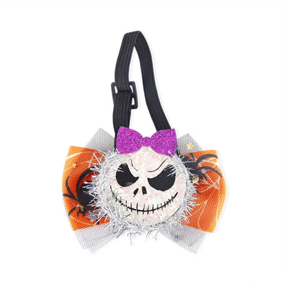 Halloween Pet Cartoon Decorative Bow Tie Adjustable Elastic Rope Collar, Ghost Face Mask, Skeleton, Blood Moon Bat, Skeleton Candy Bag, Fierce Ghost, Eyeball, Demon Round Face, Smile Ghost, Pumpkin Evil, Bow Evil