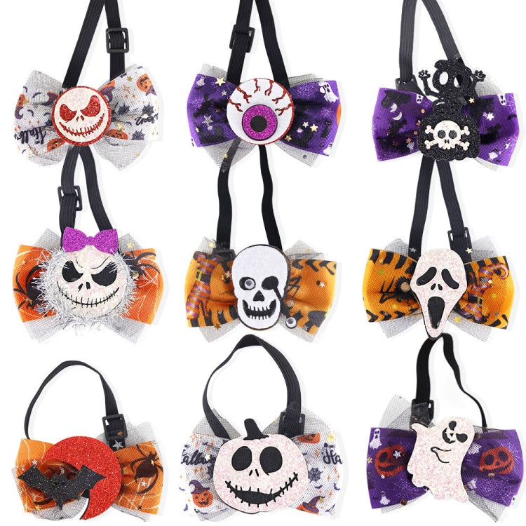 Halloween Pet Cartoon Decorative Bow Tie Adjustable Elastic Rope Collar, Ghost Face Mask, Skeleton, Blood Moon Bat, Skeleton Candy Bag, Fierce Ghost, Eyeball, Demon Round Face, Smile Ghost, Pumpkin Evil, Bow Evil