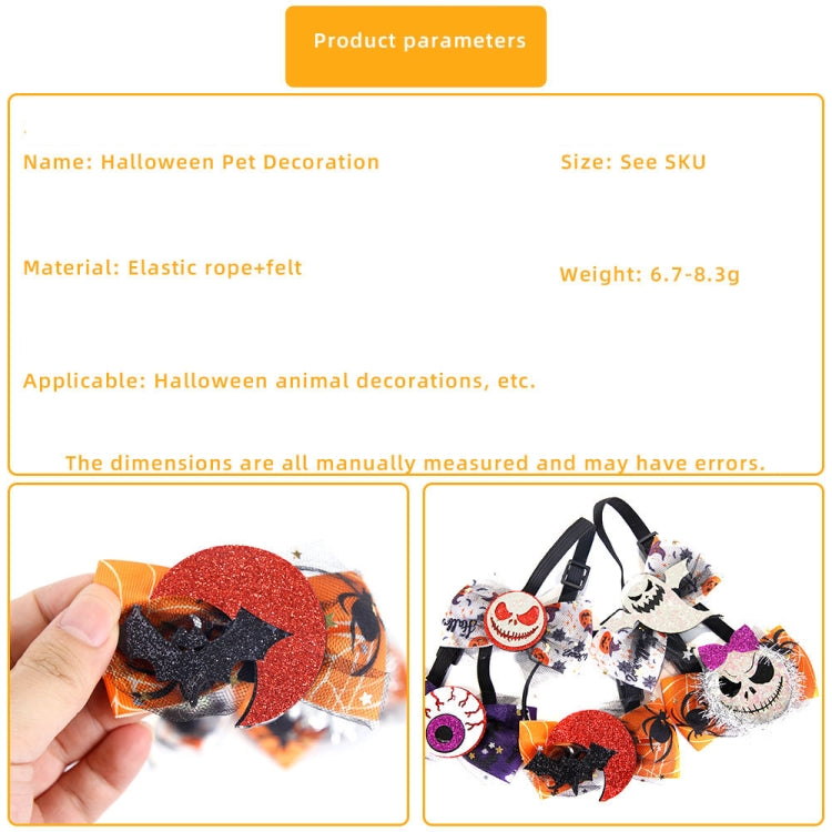 Halloween Pet Cartoon Decorative Bow Tie Adjustable Elastic Rope Collar, Ghost Face Mask, Skeleton, Blood Moon Bat, Skeleton Candy Bag, Fierce Ghost, Eyeball, Demon Round Face, Smile Ghost, Pumpkin Evil, Bow Evil