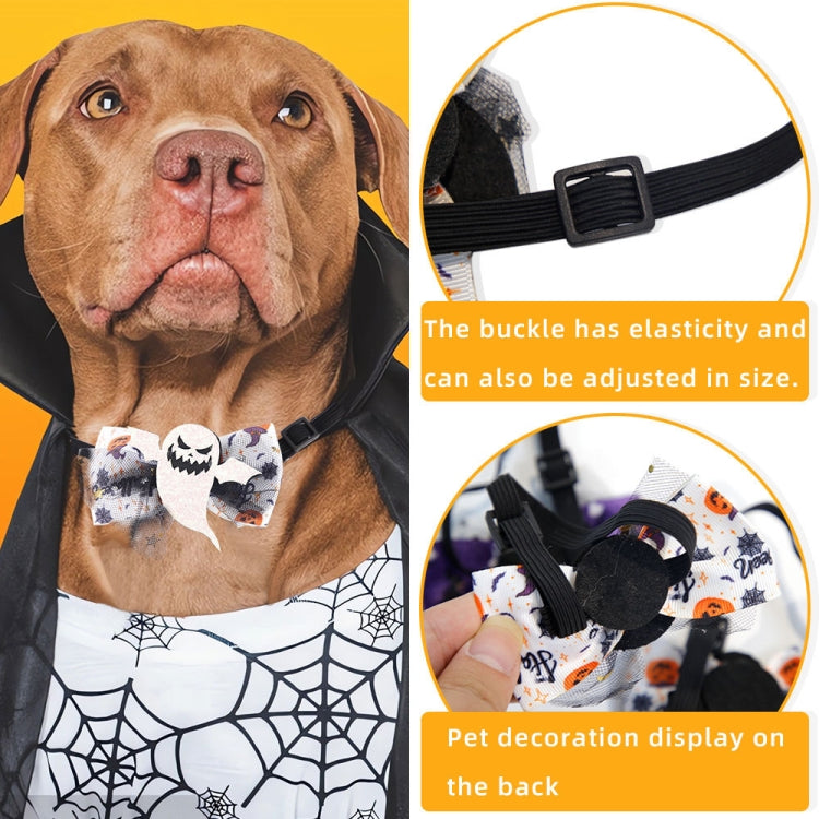 Halloween Pet Cartoon Decorative Bow Tie Adjustable Elastic Rope Collar, Ghost Face Mask, Skeleton, Blood Moon Bat, Skeleton Candy Bag, Fierce Ghost, Eyeball, Demon Round Face, Smile Ghost, Pumpkin Evil, Bow Evil