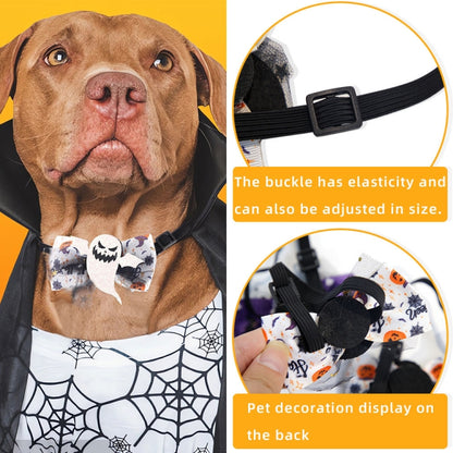 Halloween Pet Cartoon Decorative Bow Tie Adjustable Elastic Rope Collar, Ghost Face Mask, Skeleton, Blood Moon Bat, Skeleton Candy Bag, Fierce Ghost, Eyeball, Demon Round Face, Smile Ghost, Pumpkin Evil, Bow Evil