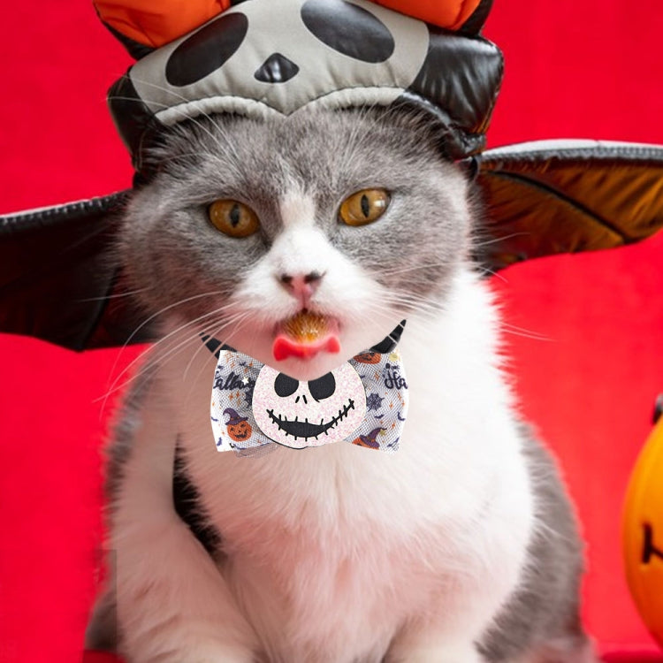 Halloween Pet Cartoon Decorative Bow Tie Adjustable Elastic Rope Collar, Ghost Face Mask, Skeleton, Blood Moon Bat, Skeleton Candy Bag, Fierce Ghost, Eyeball, Demon Round Face, Smile Ghost, Pumpkin Evil, Bow Evil