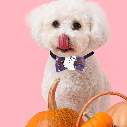 Halloween Pet Cartoon Decorative Bow Tie Adjustable Elastic Rope Collar, Ghost Face Mask, Skeleton, Blood Moon Bat, Skeleton Candy Bag, Fierce Ghost, Eyeball, Demon Round Face, Smile Ghost, Pumpkin Evil, Bow Evil
