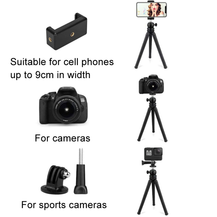 Octopus Fish Silicone Camera Tripod Desktop Folding Stand, With Bluetooth Controller+Adapter+Phone Clip+Storage Bag+Screws, Single Tripod