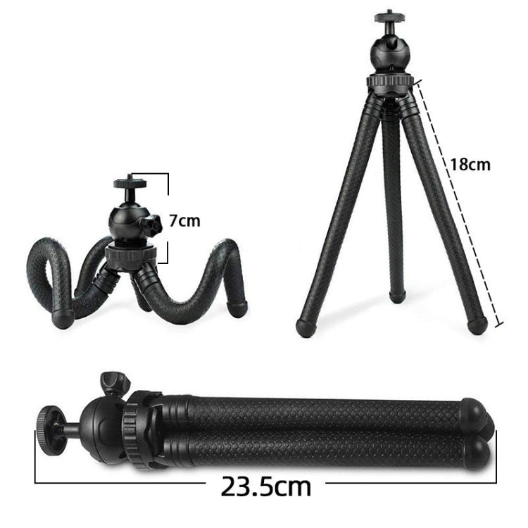 Octopus Fish Silicone Camera Tripod Desktop Folding Stand, With Bluetooth Controller+Adapter+Phone Clip+Storage Bag+Screws, Single Tripod