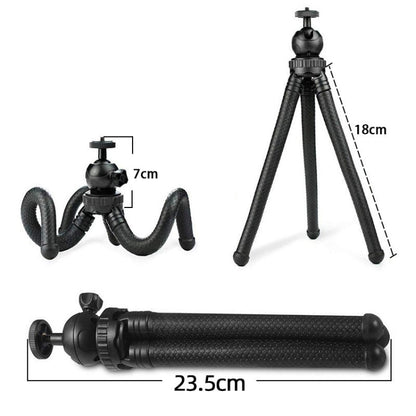 Octopus Fish Silicone Camera Tripod Desktop Folding Stand, With Bluetooth Controller+Adapter+Phone Clip+Storage Bag+Screws, Single Tripod