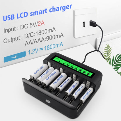 Eight-Slot LCD Multifunctional Battery Charger AA / AAA / C / D Charger, 8 Slots USB