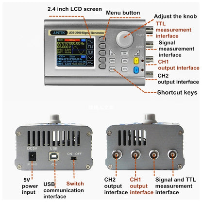 JUNTEK Programmable Dual-Channel DDS Function Arbitrary Waveform Signal Generator, 15MHz, 30MHz, 40MHz, 50MHz, 60MHz