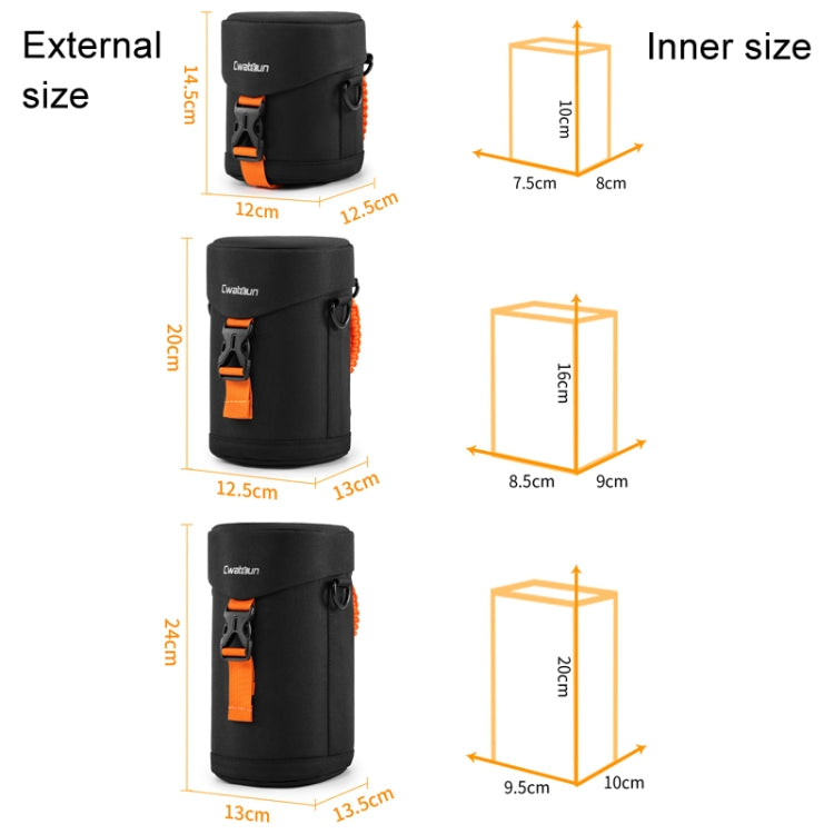 Cwatcun D157 DSLR Camera Lens Barrel Shockproof Thickened Digital Lens Bag Flip Lens Pouch, Medium Black, Large Black, Extra Large Black