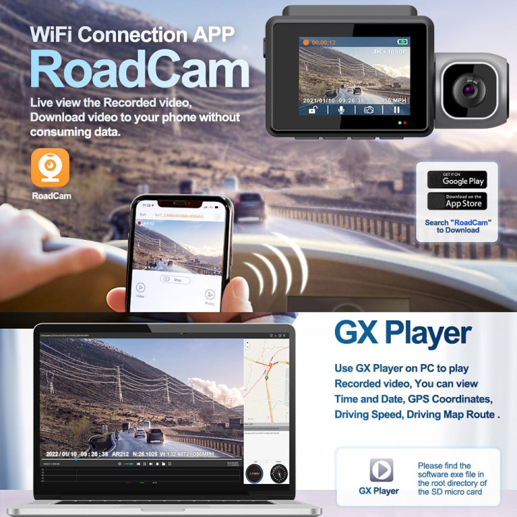 M700A 3 Channels Car Recorder 4K UHD Front+1080P Inside+2K Rear+GPS+WIFI Dash Cam, M700A