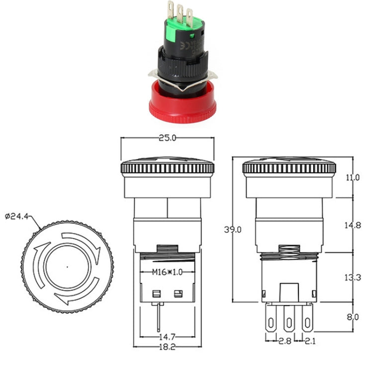 16mm Mounting Hole Emergency Stop Switch Mushroom Type Self-Locking Pushbutton Switches, LA16