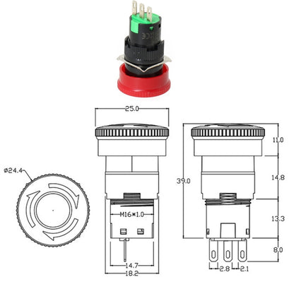 16mm Mounting Hole Emergency Stop Switch Mushroom Type Self-Locking Pushbutton Switches, LA16
