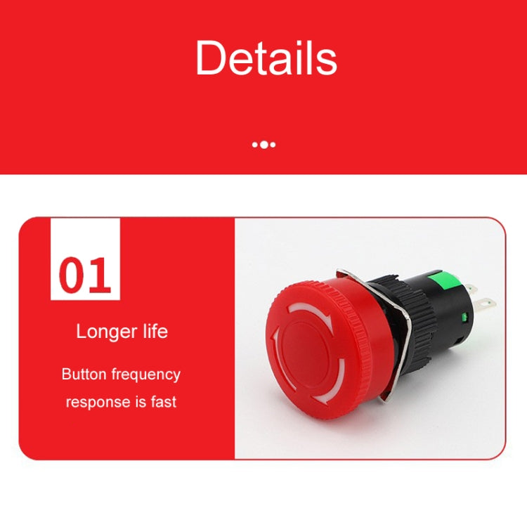 16mm Mounting Hole Emergency Stop Switch Mushroom Type Self-Locking Pushbutton Switches, LA16