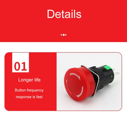 16mm Mounting Hole Emergency Stop Switch Mushroom Type Self-Locking Pushbutton Switches, LA16
