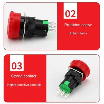 16mm Mounting Hole Emergency Stop Switch Mushroom Type Self-Locking Pushbutton Switches, LA16