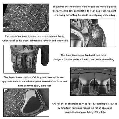 GHOST RACING Motorcycle Riding Anti-fall Breathable Rubber Shell Touch Screen Gloves, M, L, XL