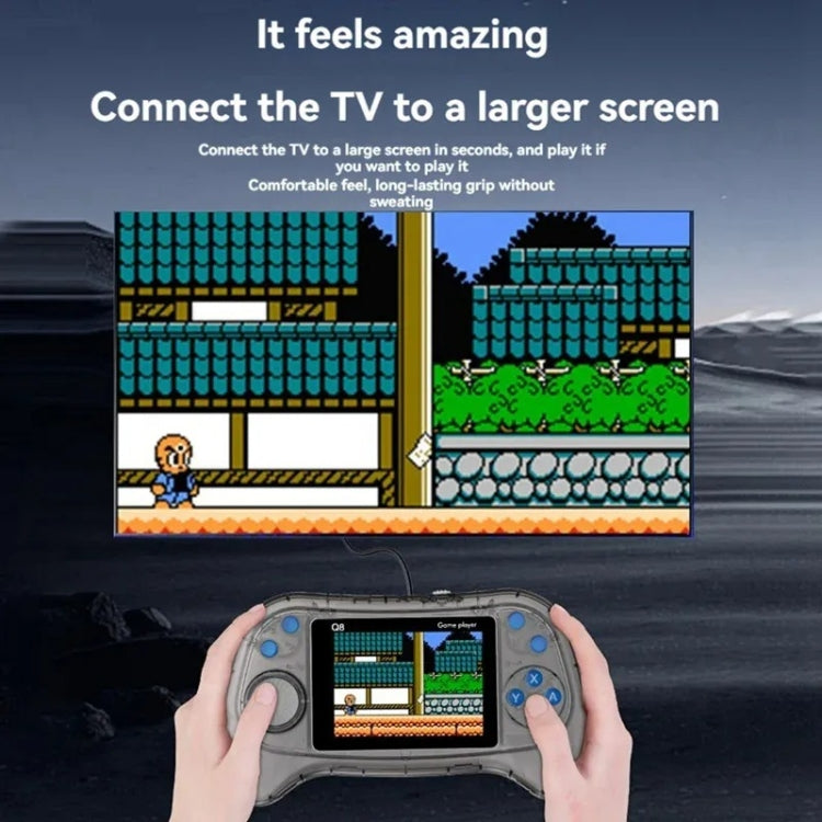 Q8 Handheld Game Console 3.0 Inch Screen Support TV Connection Built In 800 Games, Singles Transparent Gray