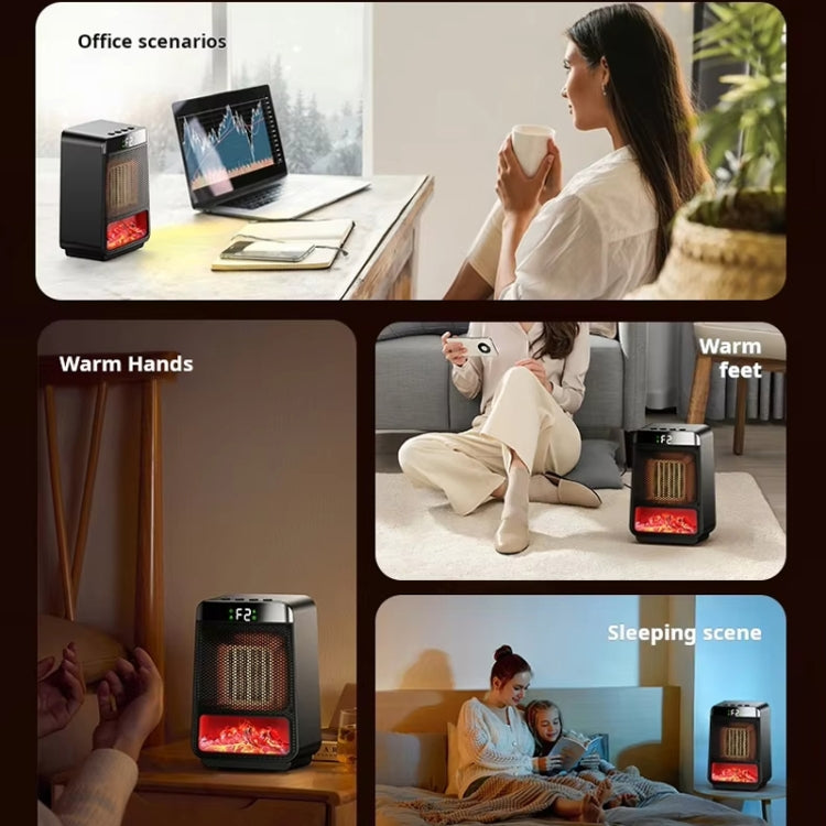 E03 Desktop PTC Heater Dynamic Flame Light Warmer, US Plug, EU Plug, UK Plug