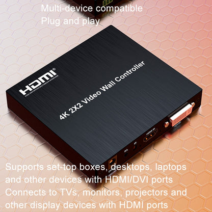 4K 2x2 HDMI Video HD Splice Support HDMI / DVI Input 4CH HDMI Output, 4K With US Plug, 4K With EU Plug, 4K With UK Plug