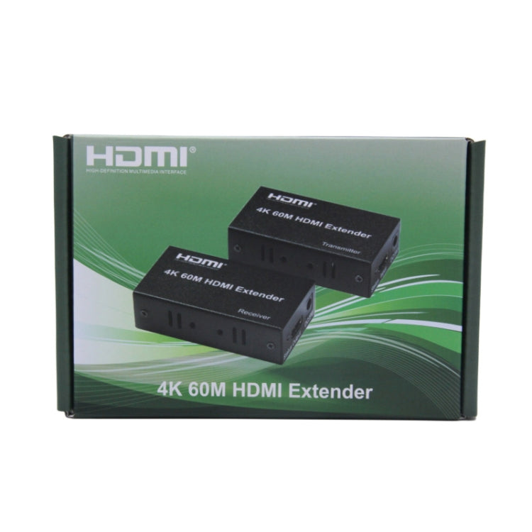 HDMI To RJ45 Single Ethernet Cable 60m Extender 4K HD Cable Signal Amplifier, Transmitter+Receiver, US Plug, UK Plug, EU Plug