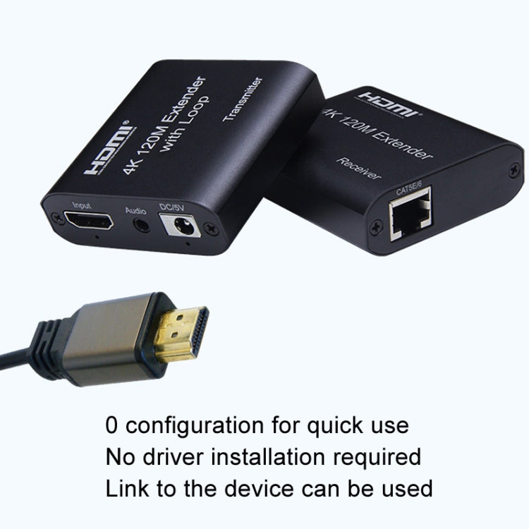 HDMI To RJ45 120m Single Network Cable 4K HD Network Extender, Receiver+Transmitter, US Plug, UK Plug, EU Plug