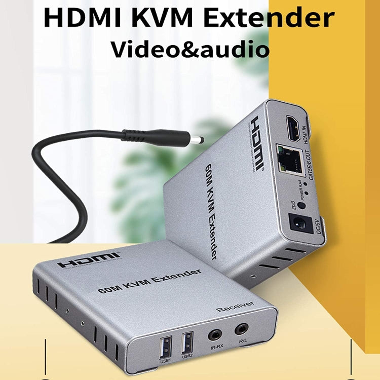 KVM 60m HDMI Network Cable Extender With Audio/Video Transmitter+Receiver, US Plug, 60m