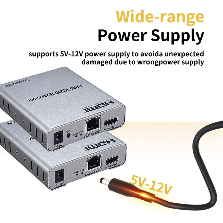 KVM 60m HDMI Network Cable Extender With Audio/Video Transmitter+Receiver, US Plug, 60m