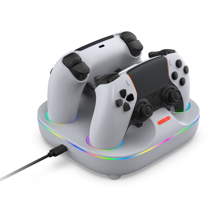 For PS5 Controller Dual Charger Charging Stand Docking Station With RGB Ambient Light, White, White Black
