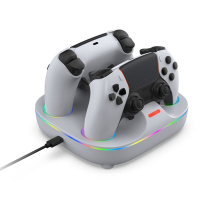 For PS5 Controller Dual Charger Charging Stand Docking Station With RGB Ambient Light, White, White Black
