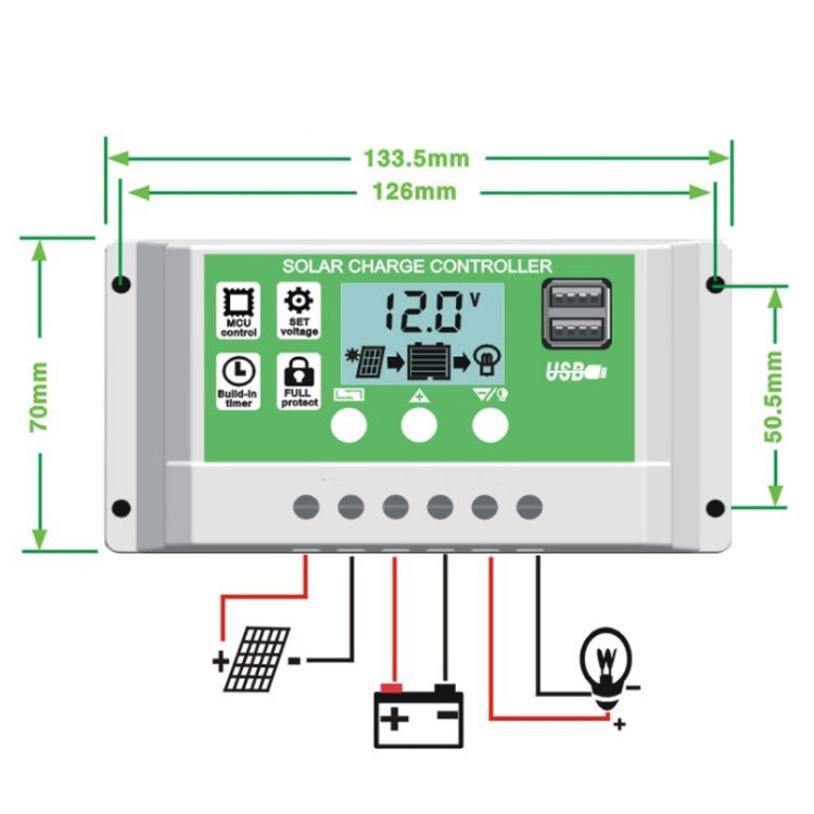 12V PWM Solar Cell Panel Charger Controller Lithium-ion Lead-acid Battery Solar Controller, 10A, 20A, 30A, 40A, 50A, 60A, 100A