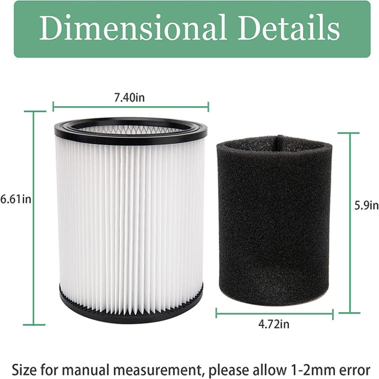For Shop-Vac 90350 90304 90333 Vacuum Cleaner Accessories, 1 Filter+1 Foam Filter