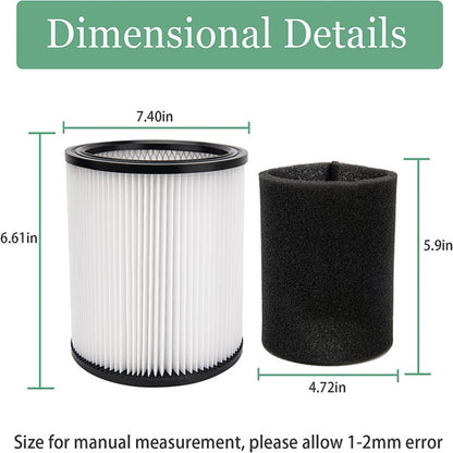 For Shop-Vac 90350 90304 90333 Vacuum Cleaner Accessories, 1 Filter+1 Foam Filter