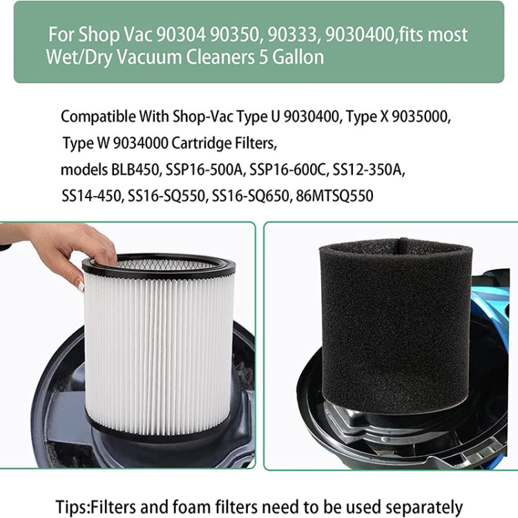 For Shop-Vac 90350 90304 90333 Vacuum Cleaner Accessories, 1 Filter+1 Foam Filter