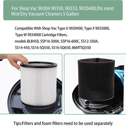 For Shop-Vac 90350 90304 90333 Vacuum Cleaner Accessories, 1 Filter+1 Foam Filter
