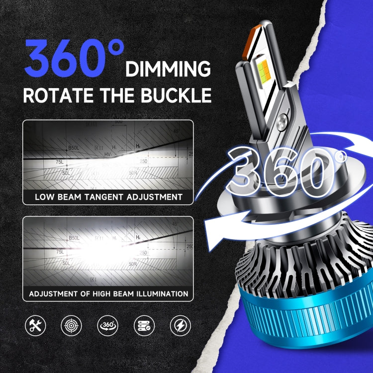 50W Three-color LED Double Copper Tube Aluminum Alloy Headlight, 9005, 9006, 9012, H1, H4, H7, H11