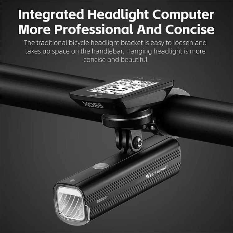 WEST BIKING Bicycle High Lumen Type-C Aluminum Alloy Headlight, Light Without Holder, Light + Aluminum Alloy Computer Holder, Light + Carbon Fiber Integrated Handlebar Computer Holder, Light + Aluminum Alloy Integrated Handlebar Computer Holder
