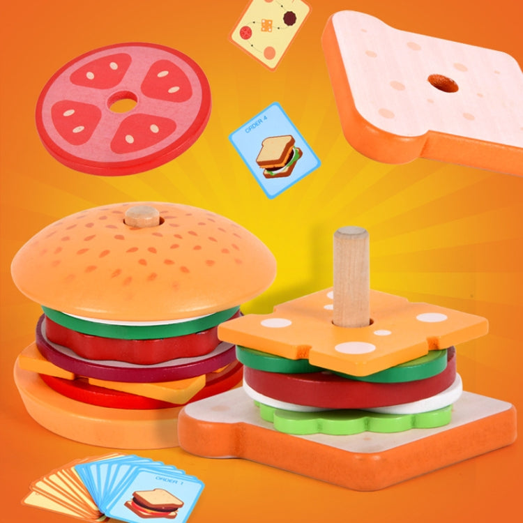 Children Simulation Wooden Pretend Play Puzzle Food Matching Toys, Hamburger, Sandwich